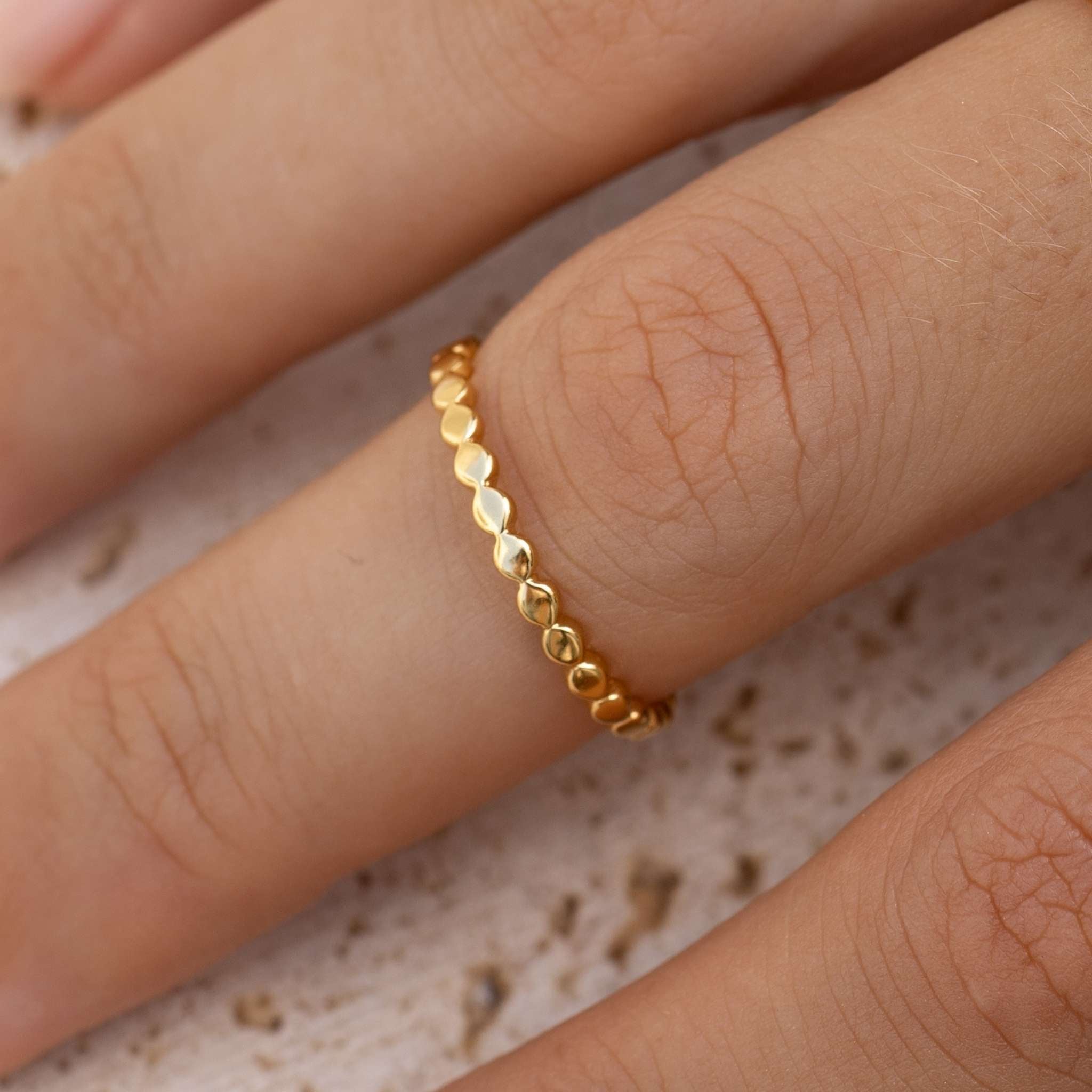 14K Gold Beaded Accent Stacking Ring