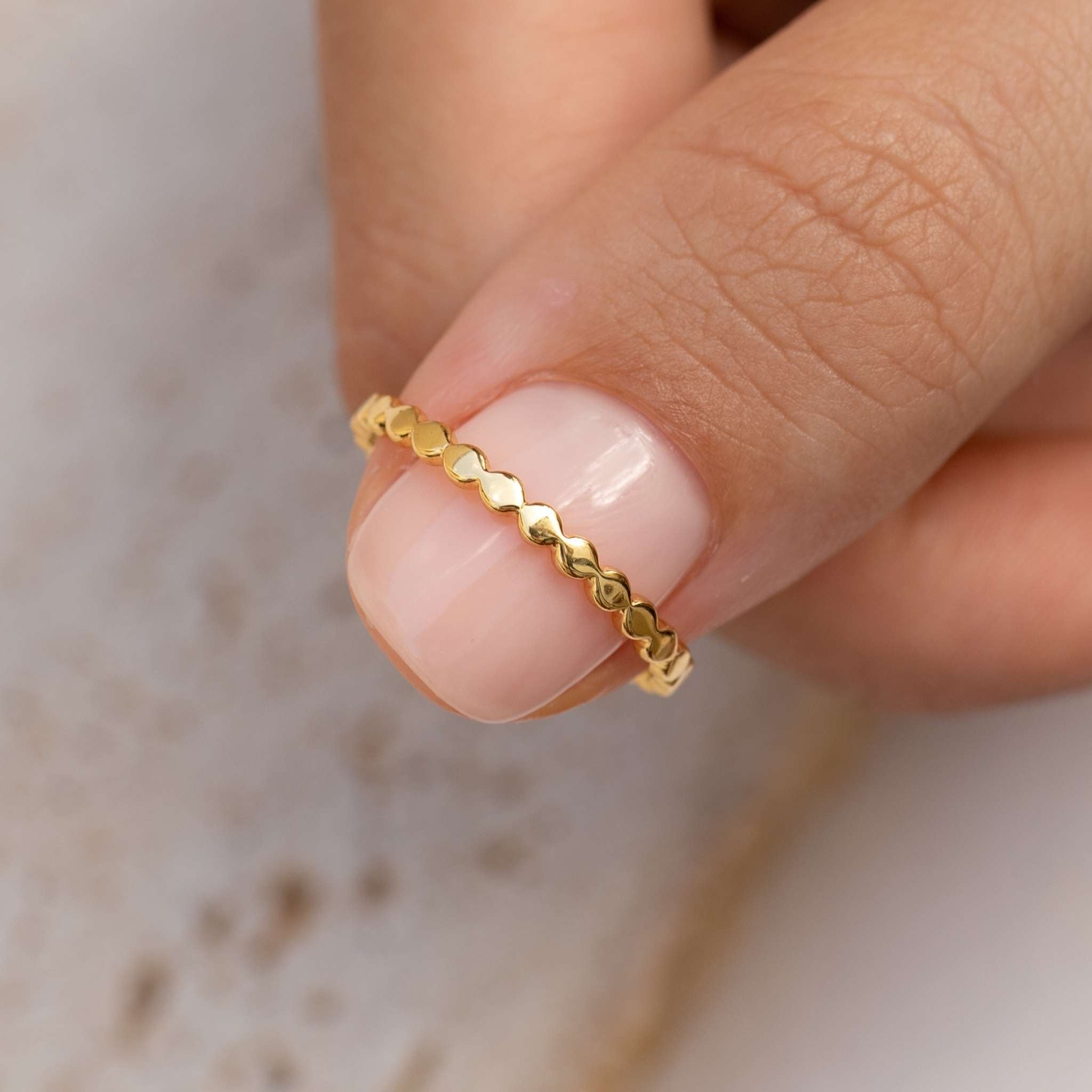 14K Gold Beaded Accent Stacking Ring