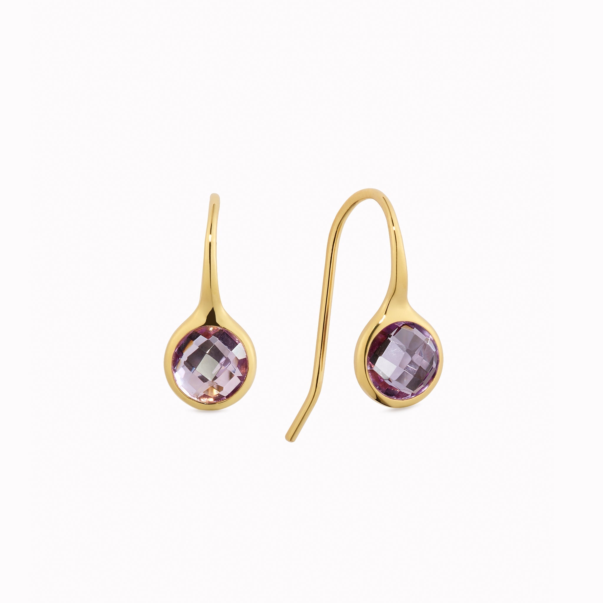 14K Gold Amethyst Drop Earrings - 6mm Hand-Cut Gemstones