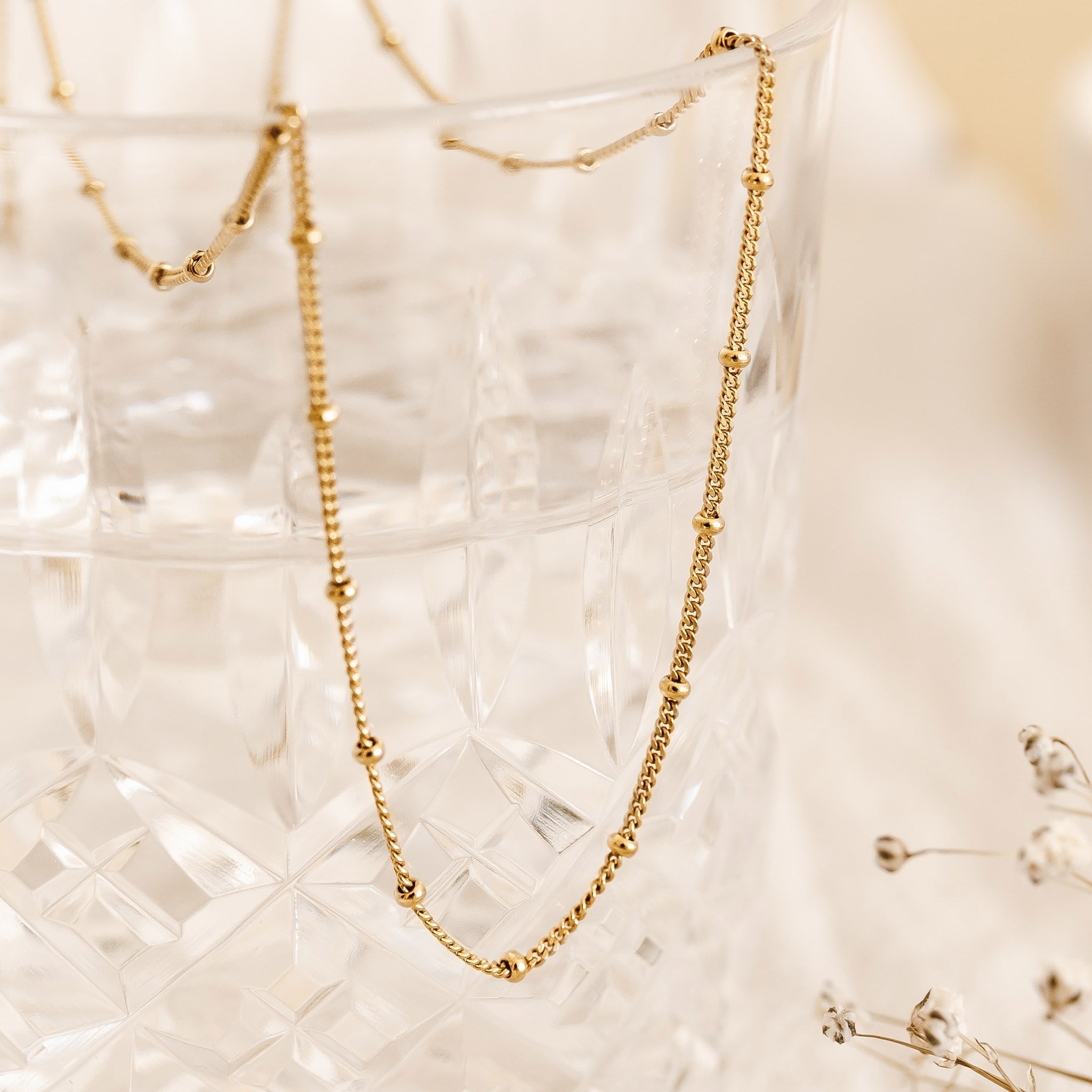 14K Gold Diamond-Cut Beaded Chain Necklace