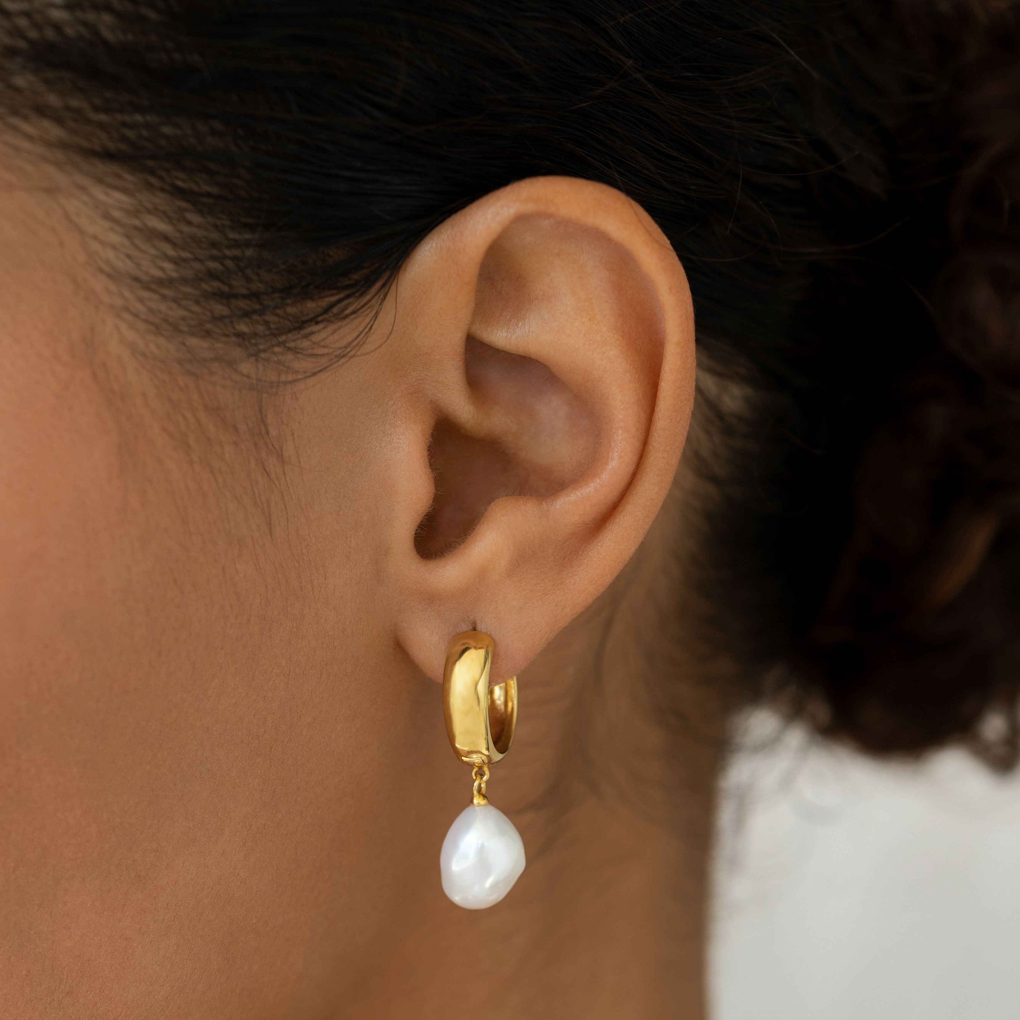 14K Gold Boho Pearl Statement Hoop Earrings