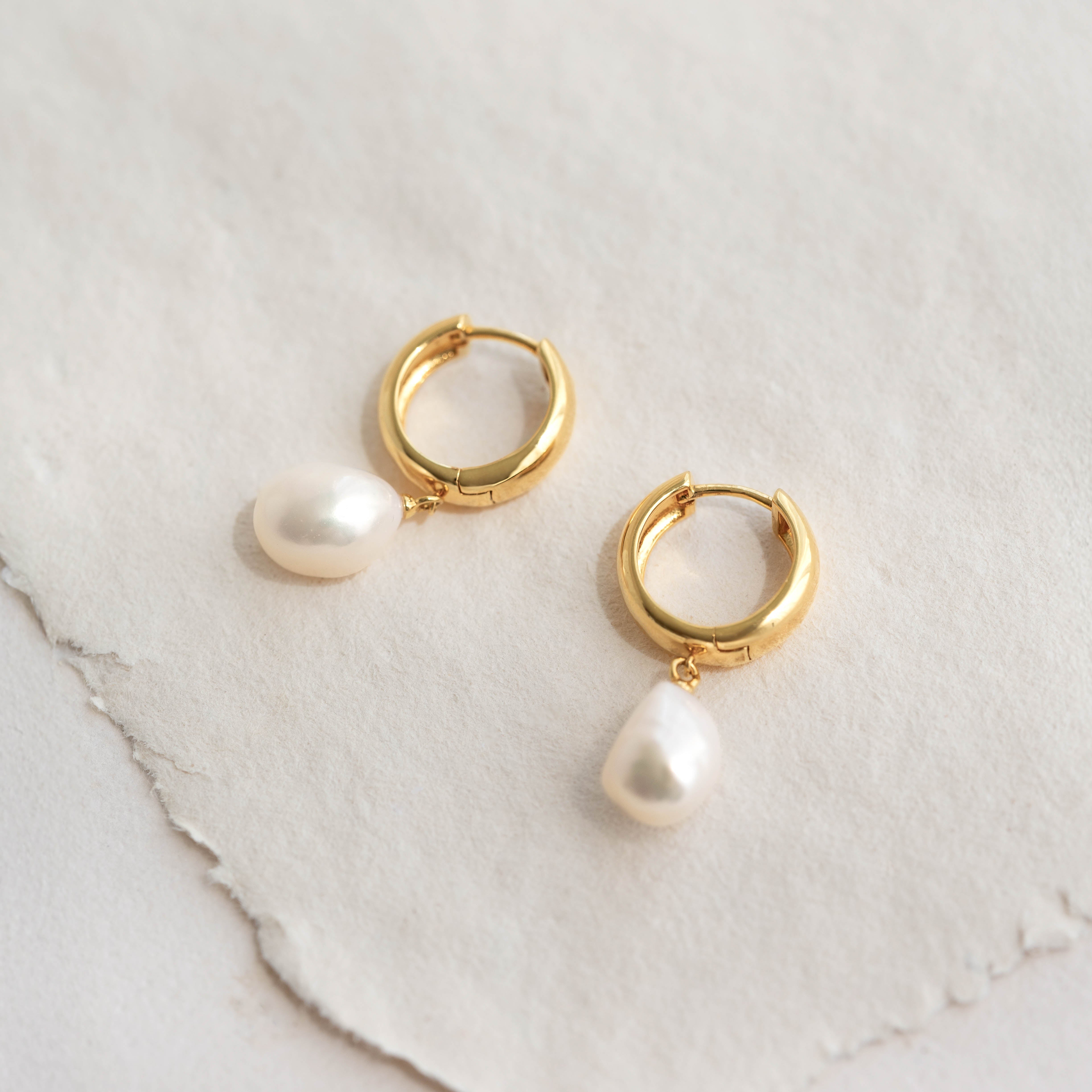 14K Gold Boho Pearl Statement Hoop Earrings