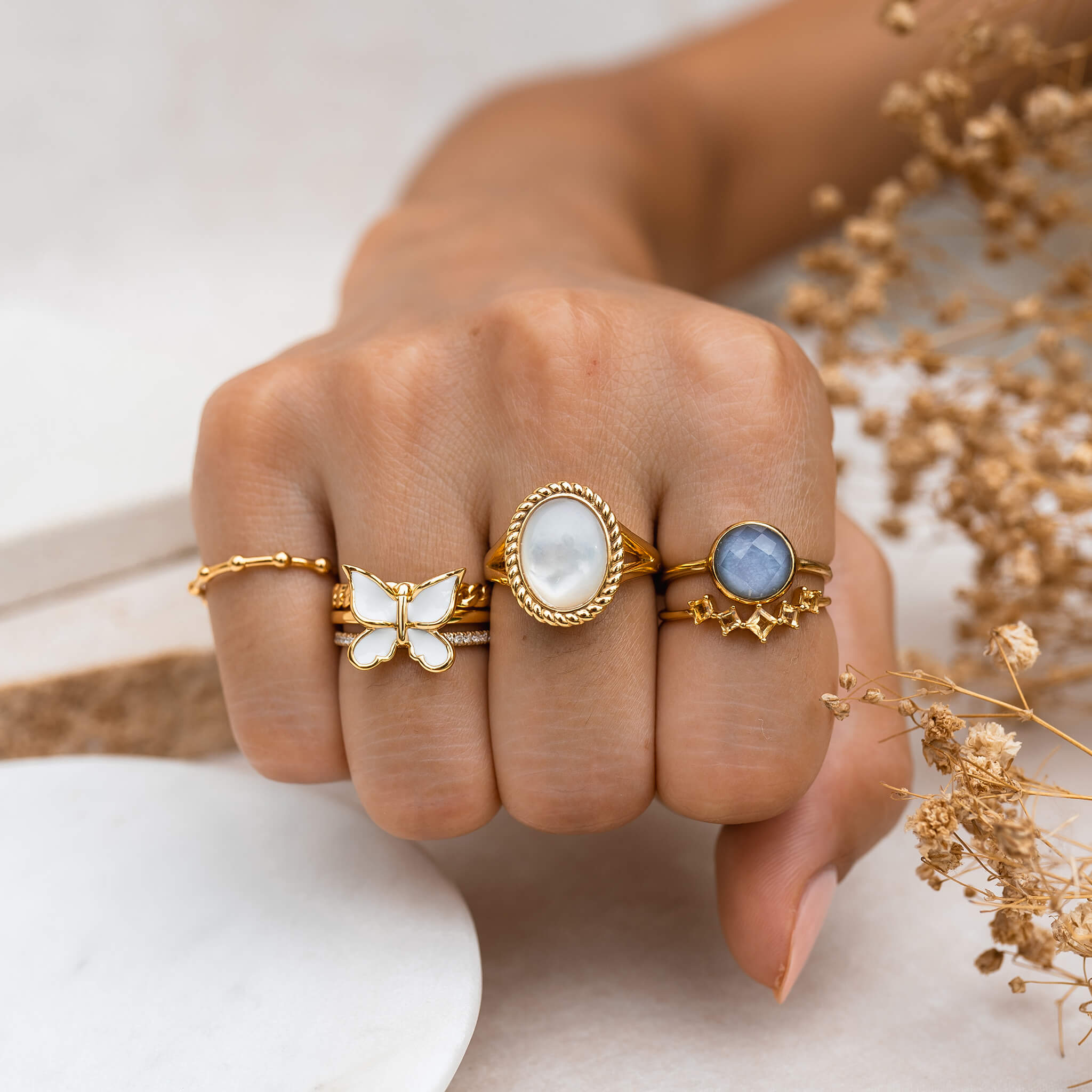 14K Gold Beaded Ragnhild Stacking Ring