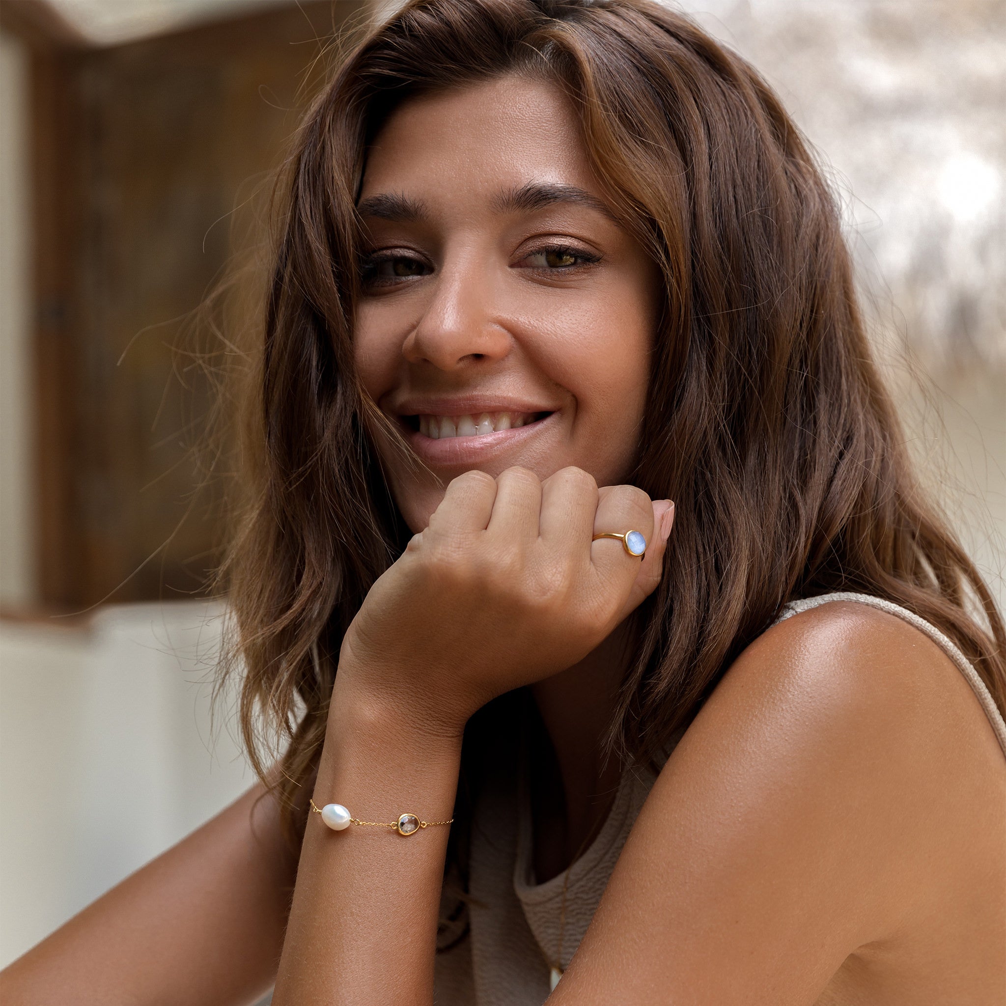 14K Gold Baroque Pearl & Topaz Adjustable Bracelet