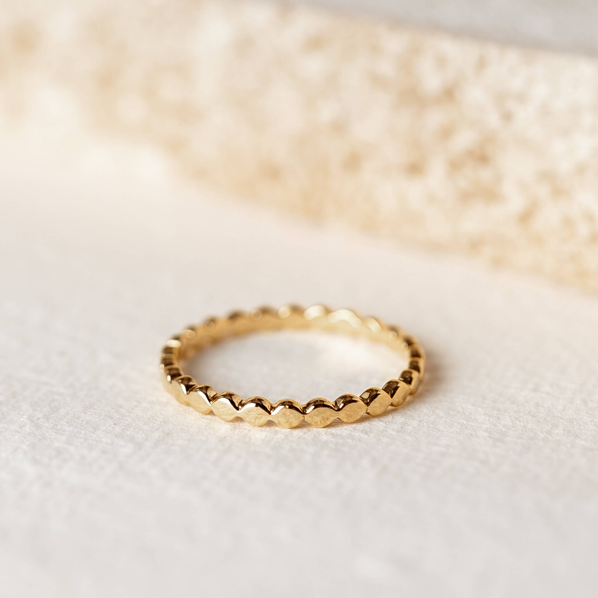 14K Gold Beaded Accent Stacking Ring