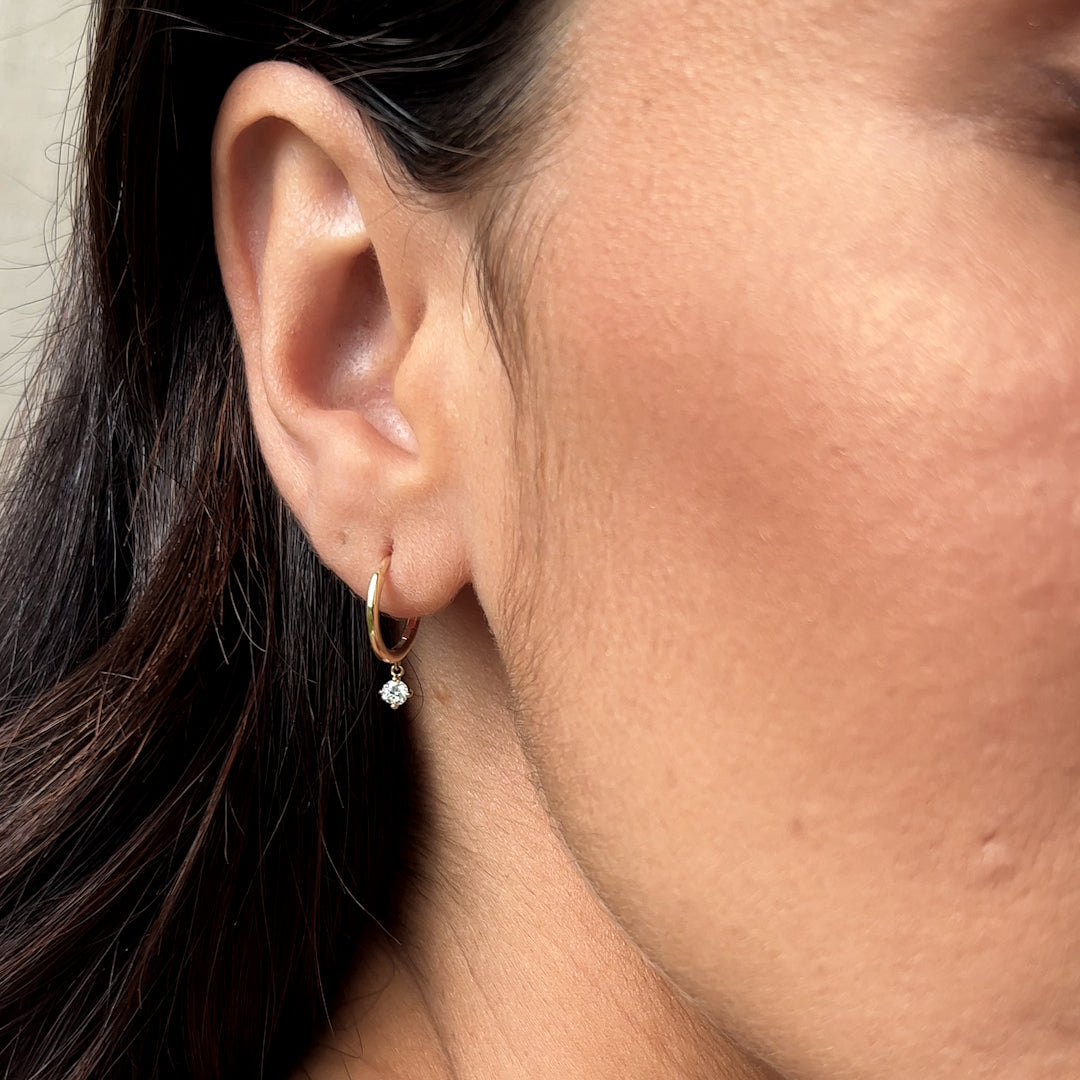 14K Gold Diamond Dewdrop Huggie Earrings