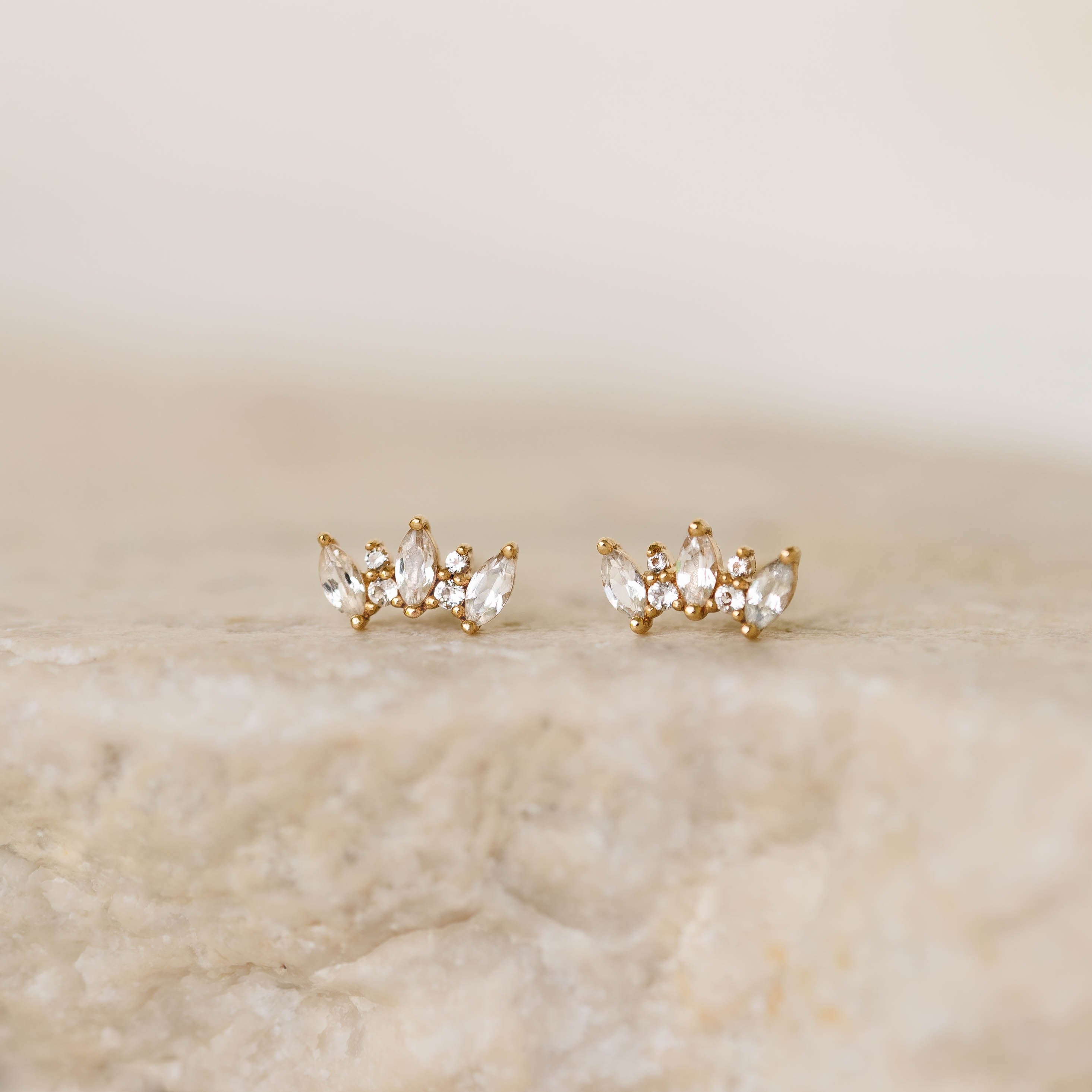 14K Gold Celestial Cluster Topaz Stud Earrings