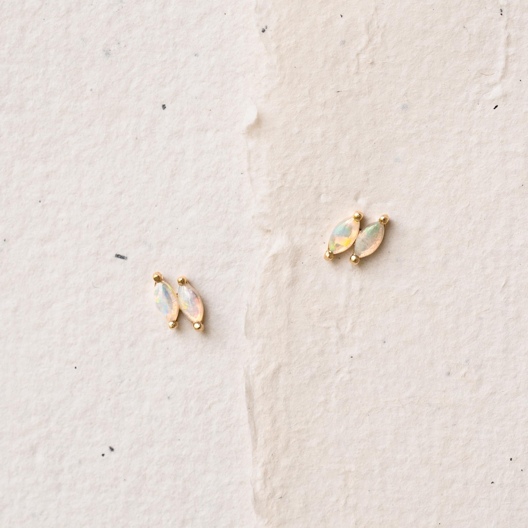 14K Gold Celestial Marquise Opal Stud Earrings