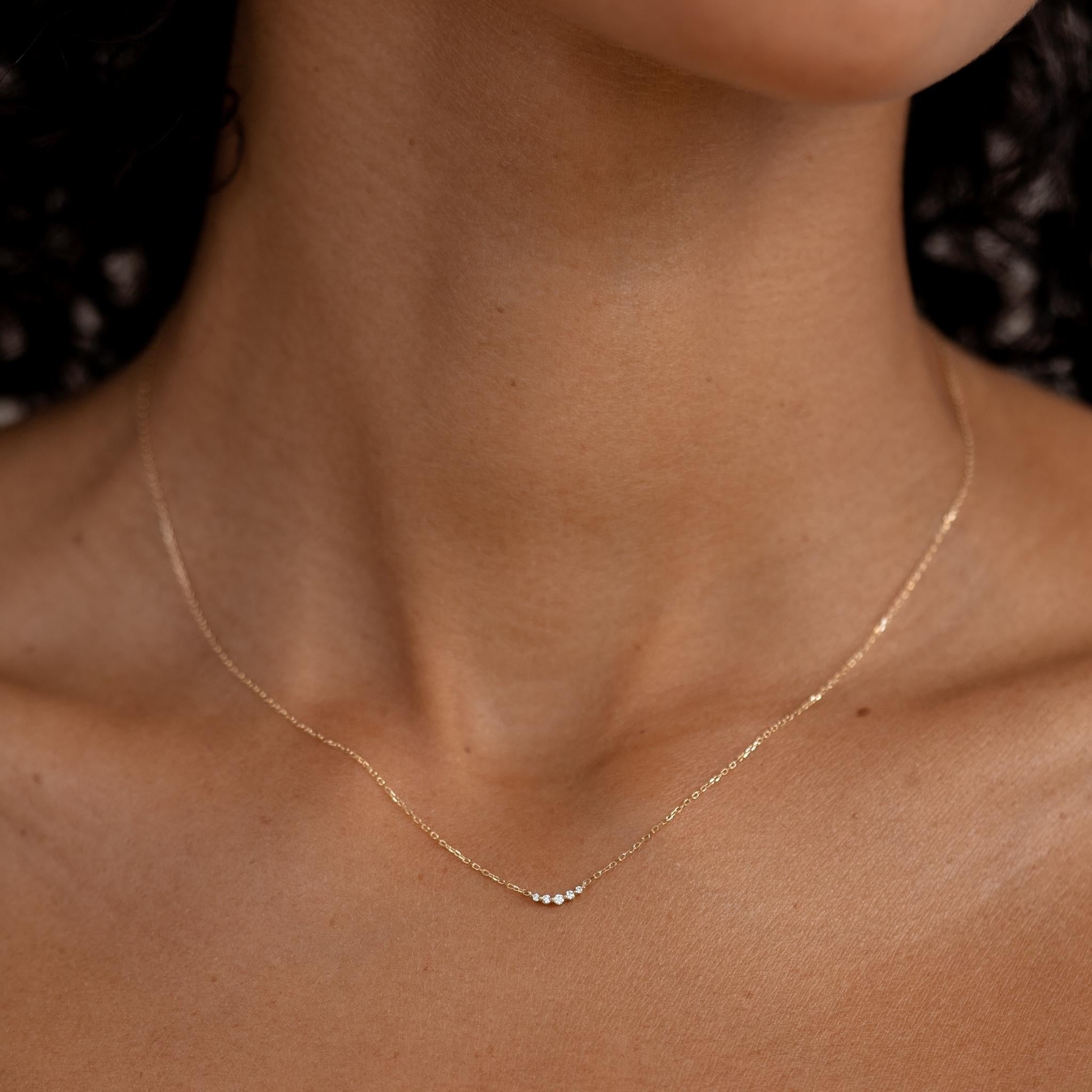 14k Gold Diamond Curved Bar Necklace - Jemma