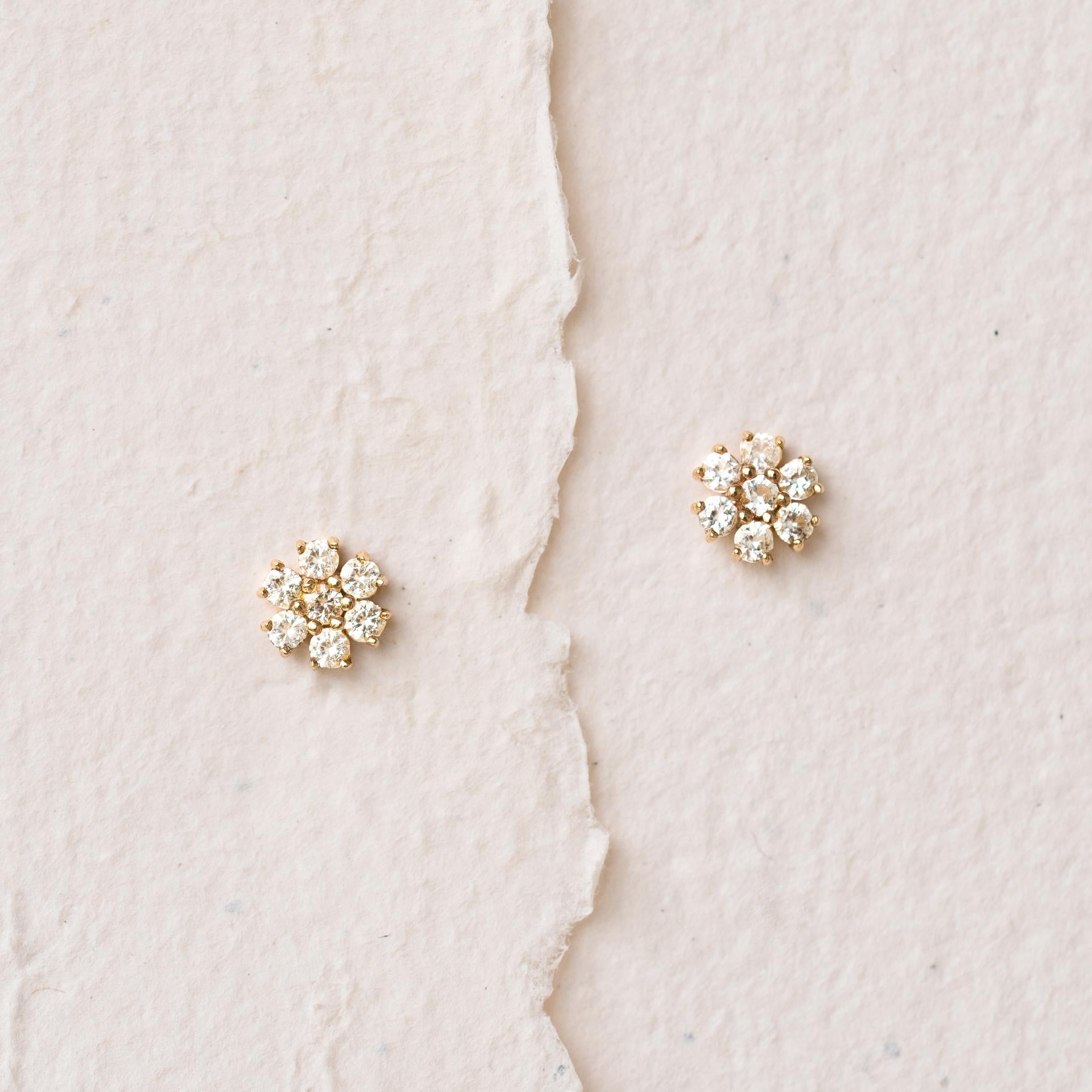 14K Gold Floral Radiance Topaz Stud Earrings