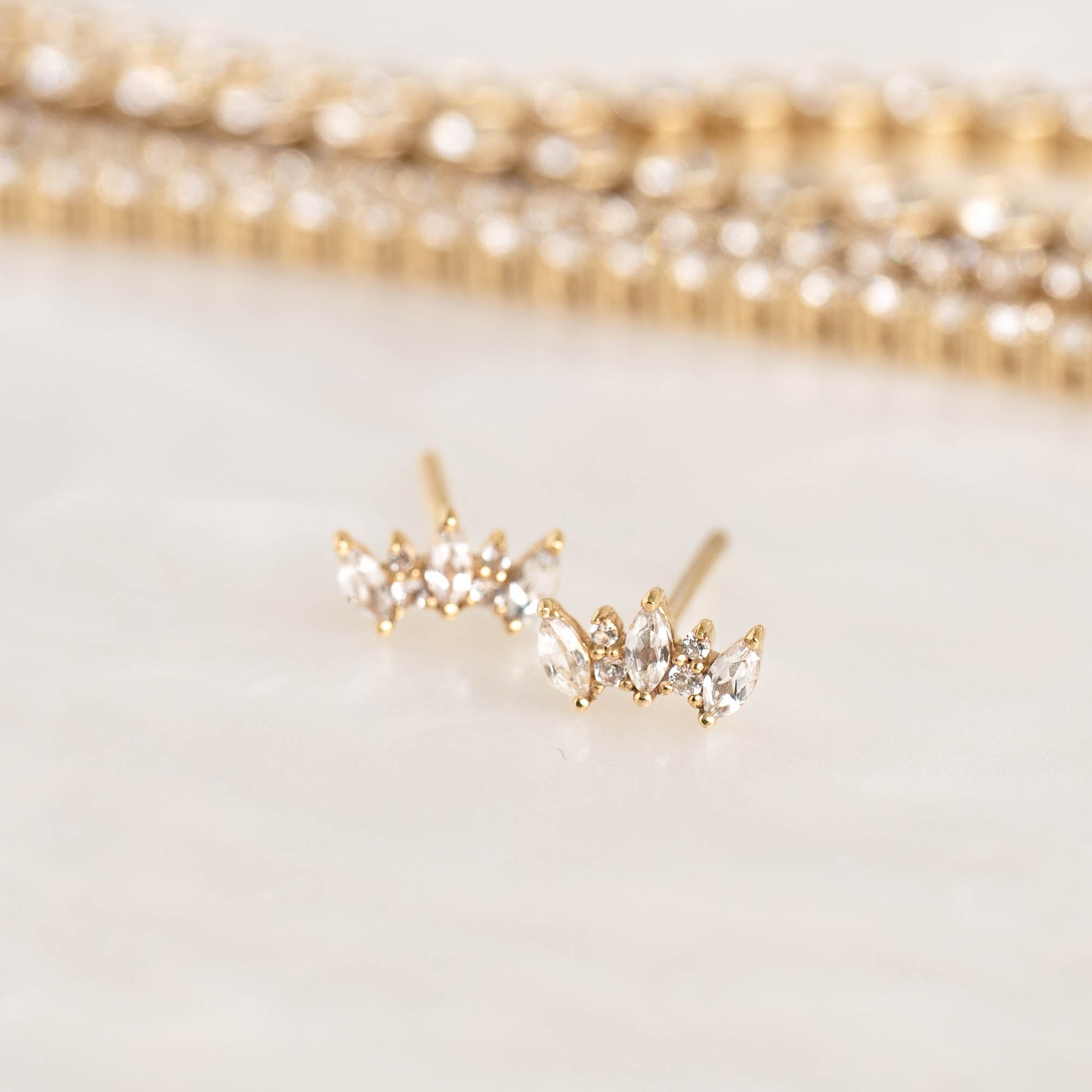 14K Gold Celestial Cluster Topaz Stud Earrings