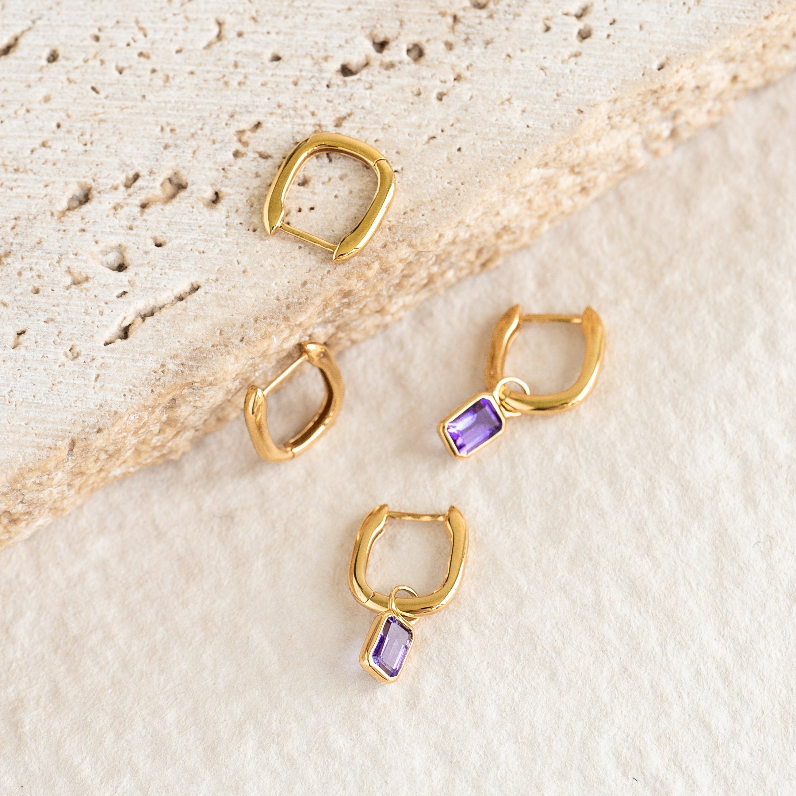 14K Gold Geometric Edge Square Huggie Earrings