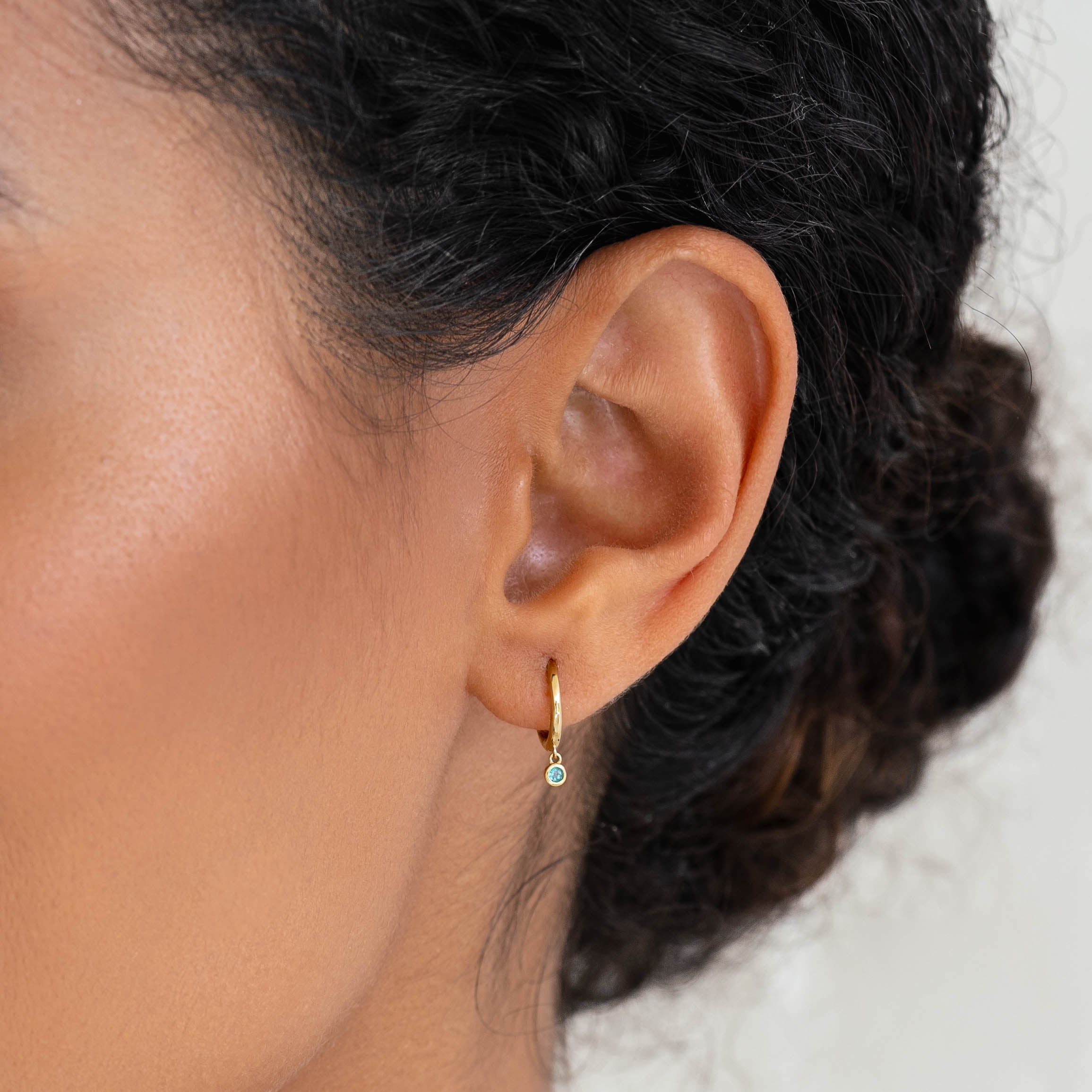 14K Gold Emerald Dewdrop Huggie Earrings