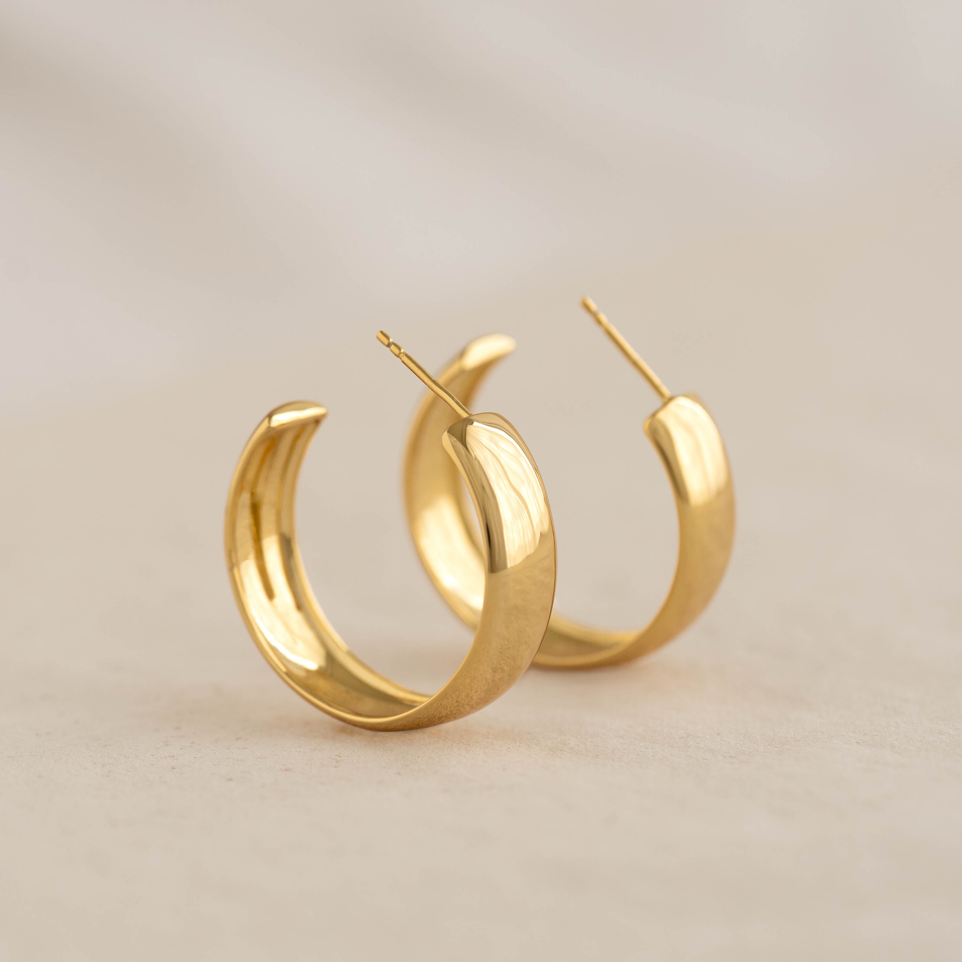 14K Gold Gilded Statement Wide Hoop Earrings