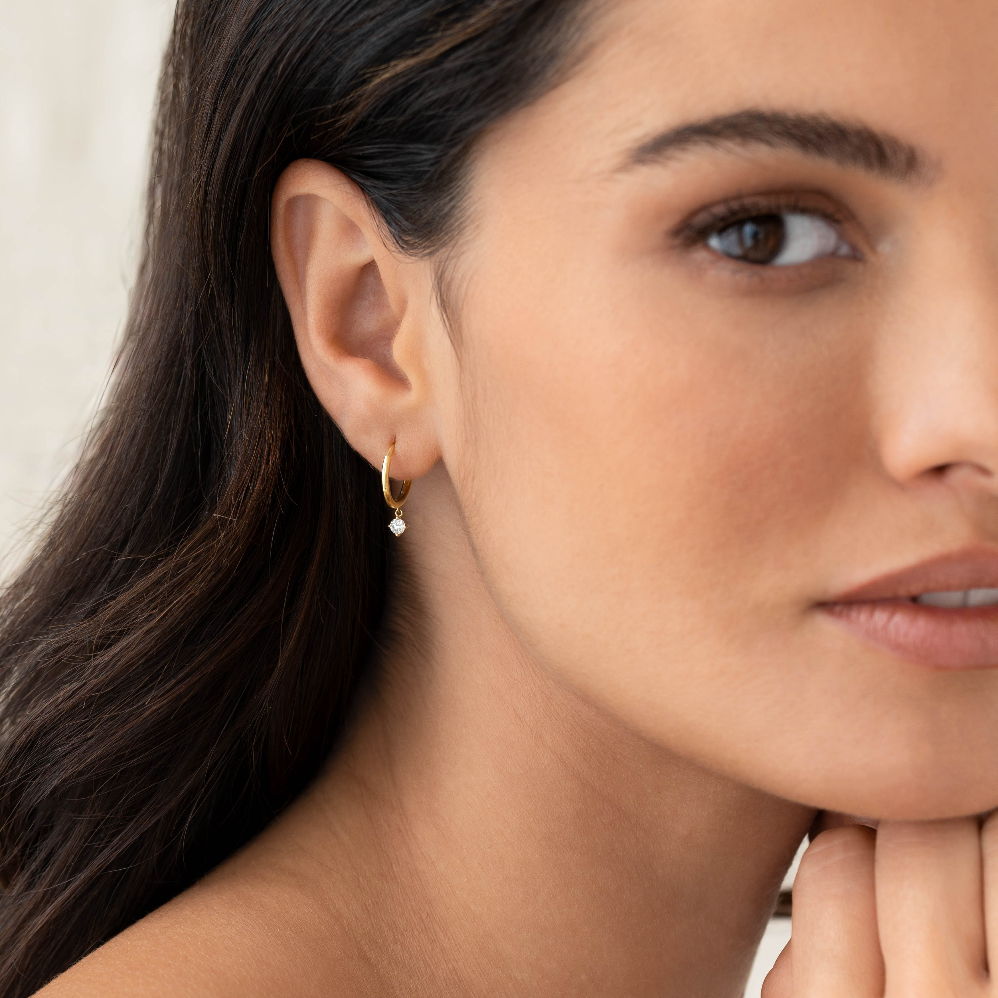 14K Gold Diamond Dewdrop Huggie Earrings