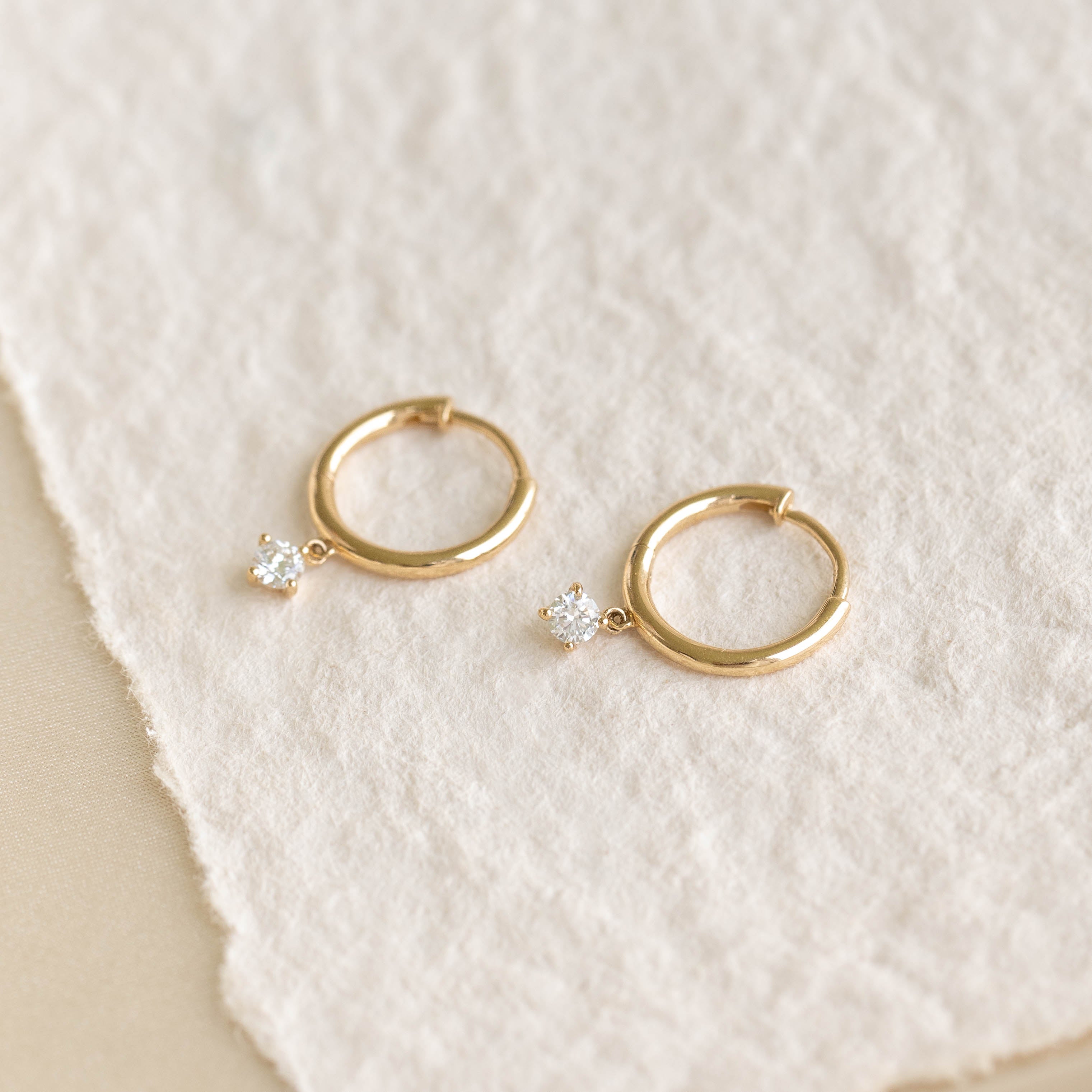 14K Gold Diamond Dewdrop Huggie Earrings