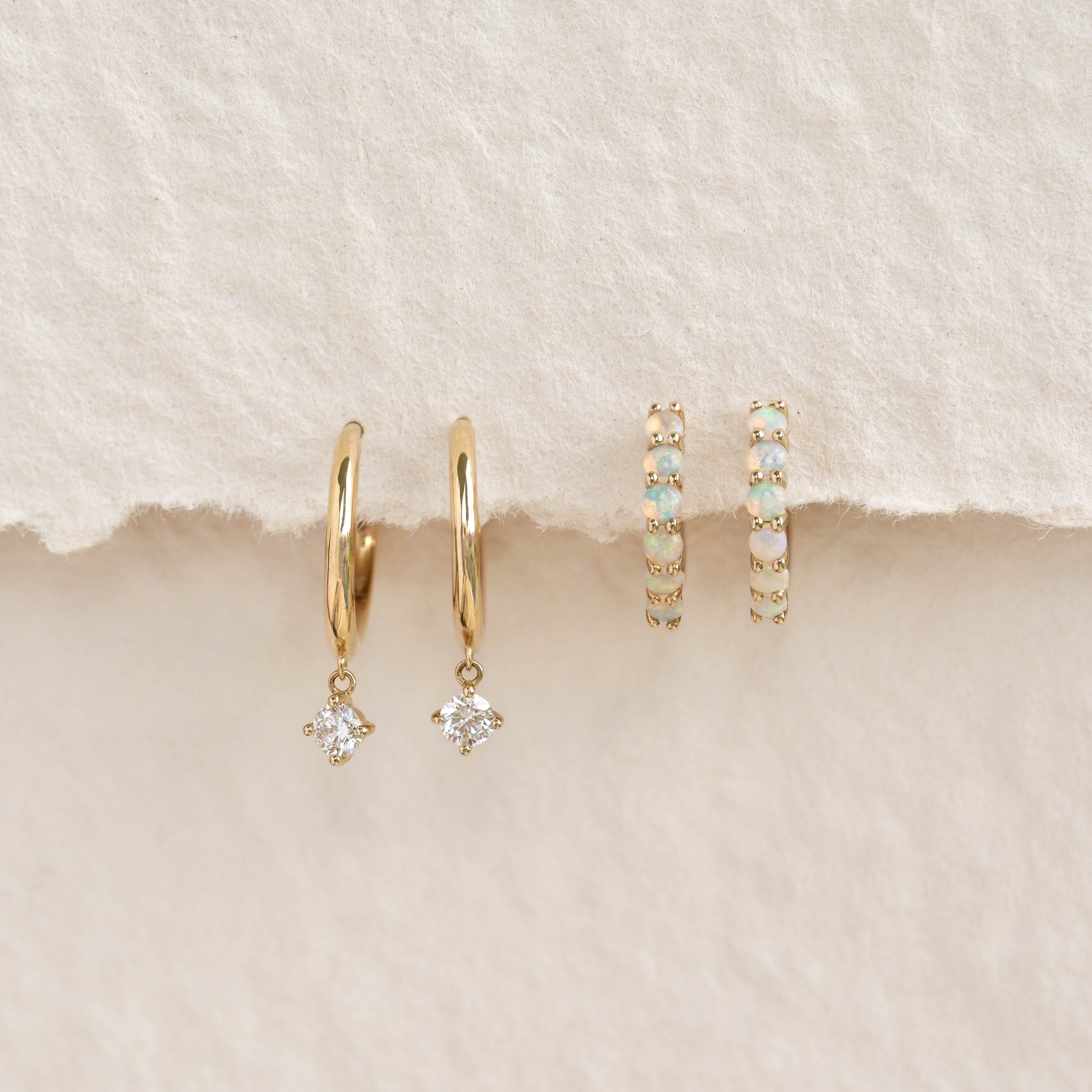 14K Gold Diamond Dewdrop Huggie Earrings