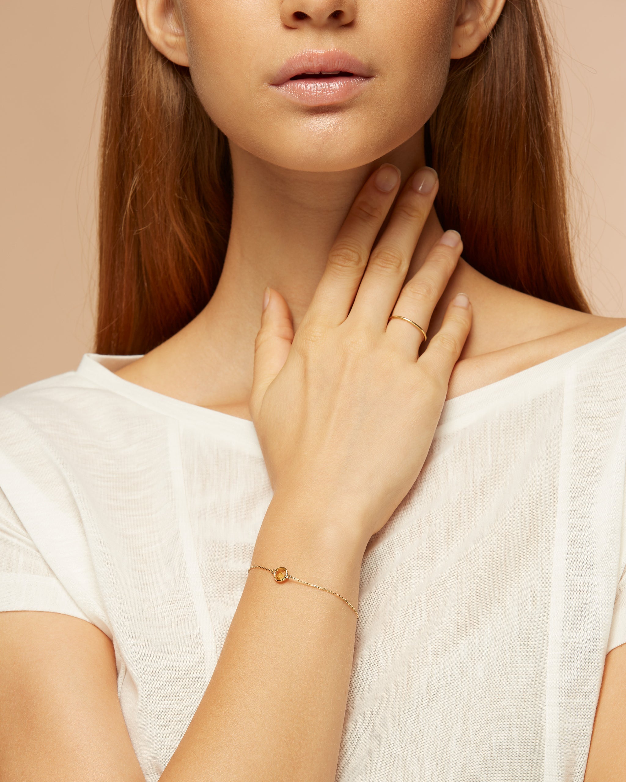 14K Gold Dainty Topaz Adjustable Bracelet