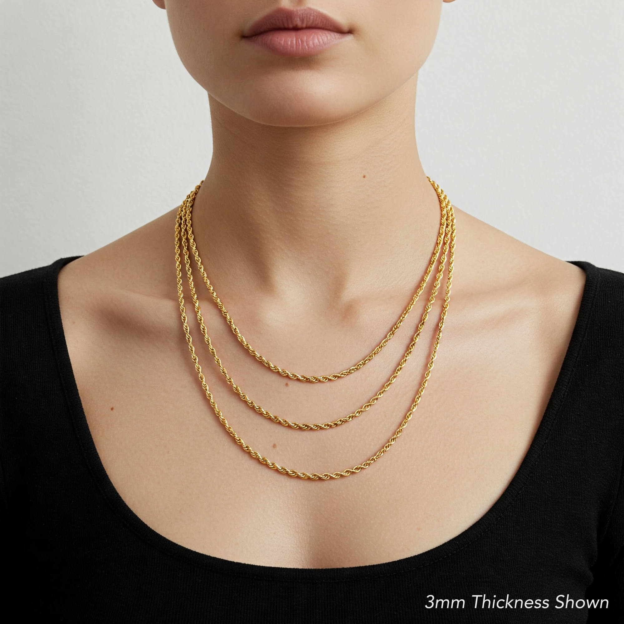 14K Yellow Gold Rope Chains. Solid 14k Gold Necklace With Secure Lobster Lock