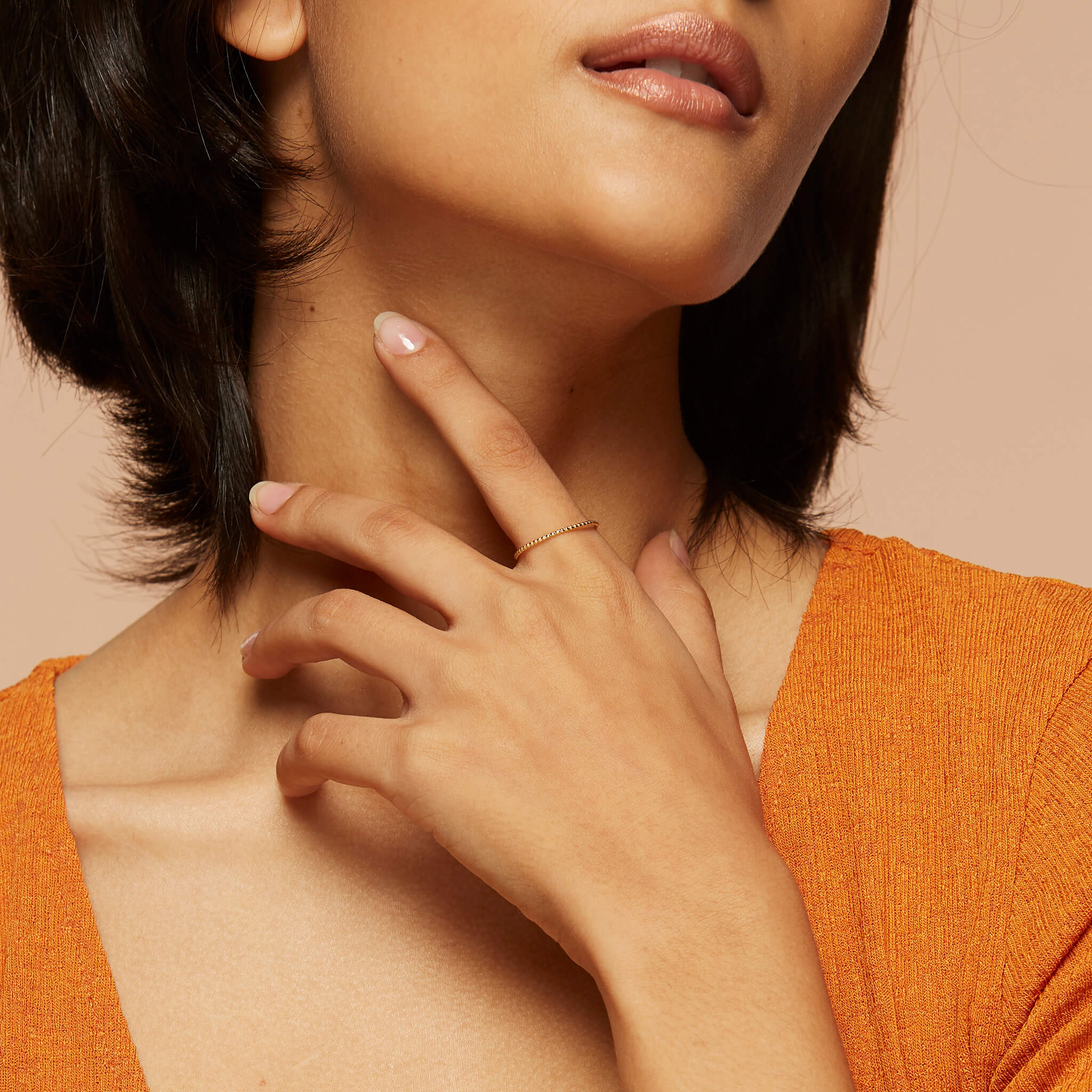 14K Gold Beaded Dainty Stacking Ring