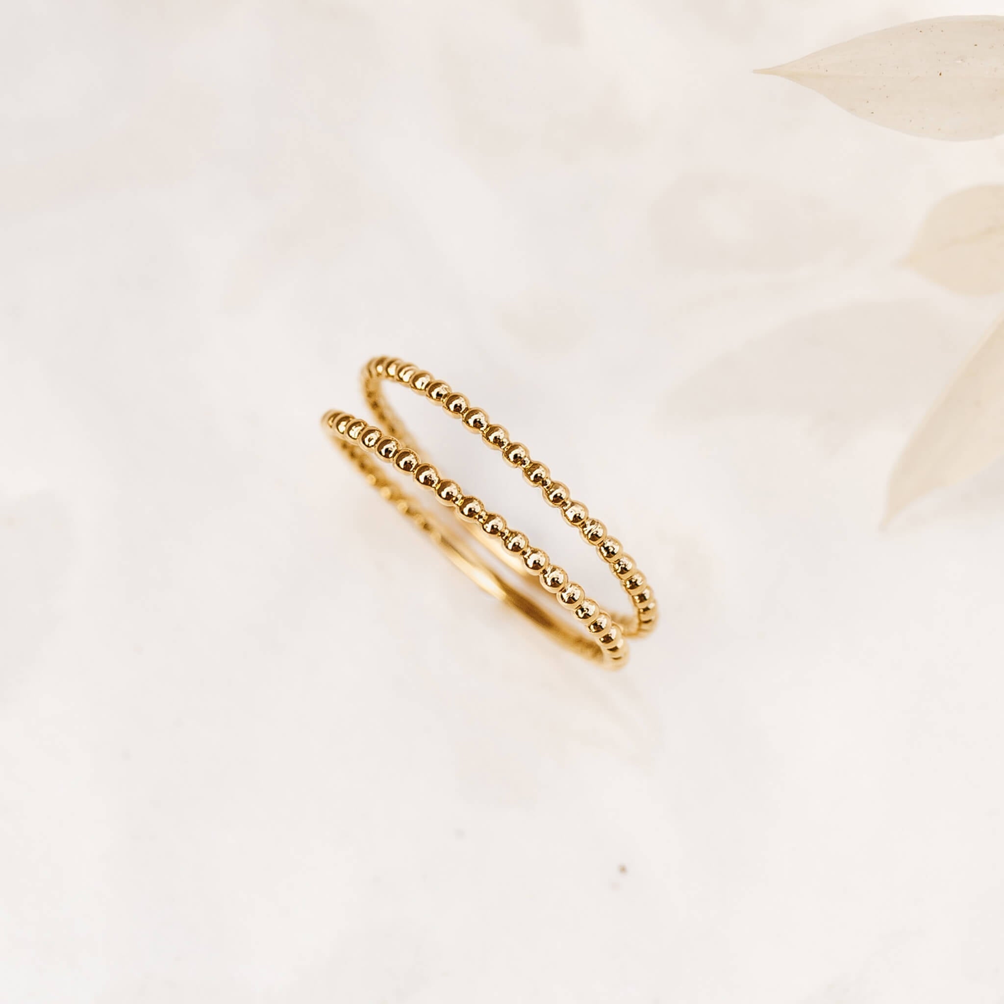14K Gold Beaded Dainty Stacking Ring
