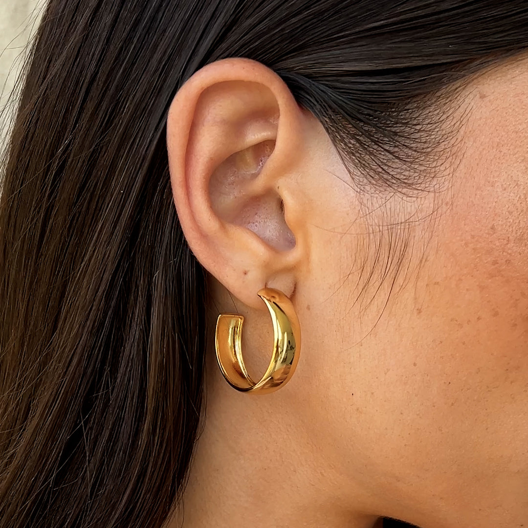 14K Gold Gilded Statement Wide Hoop Earrings