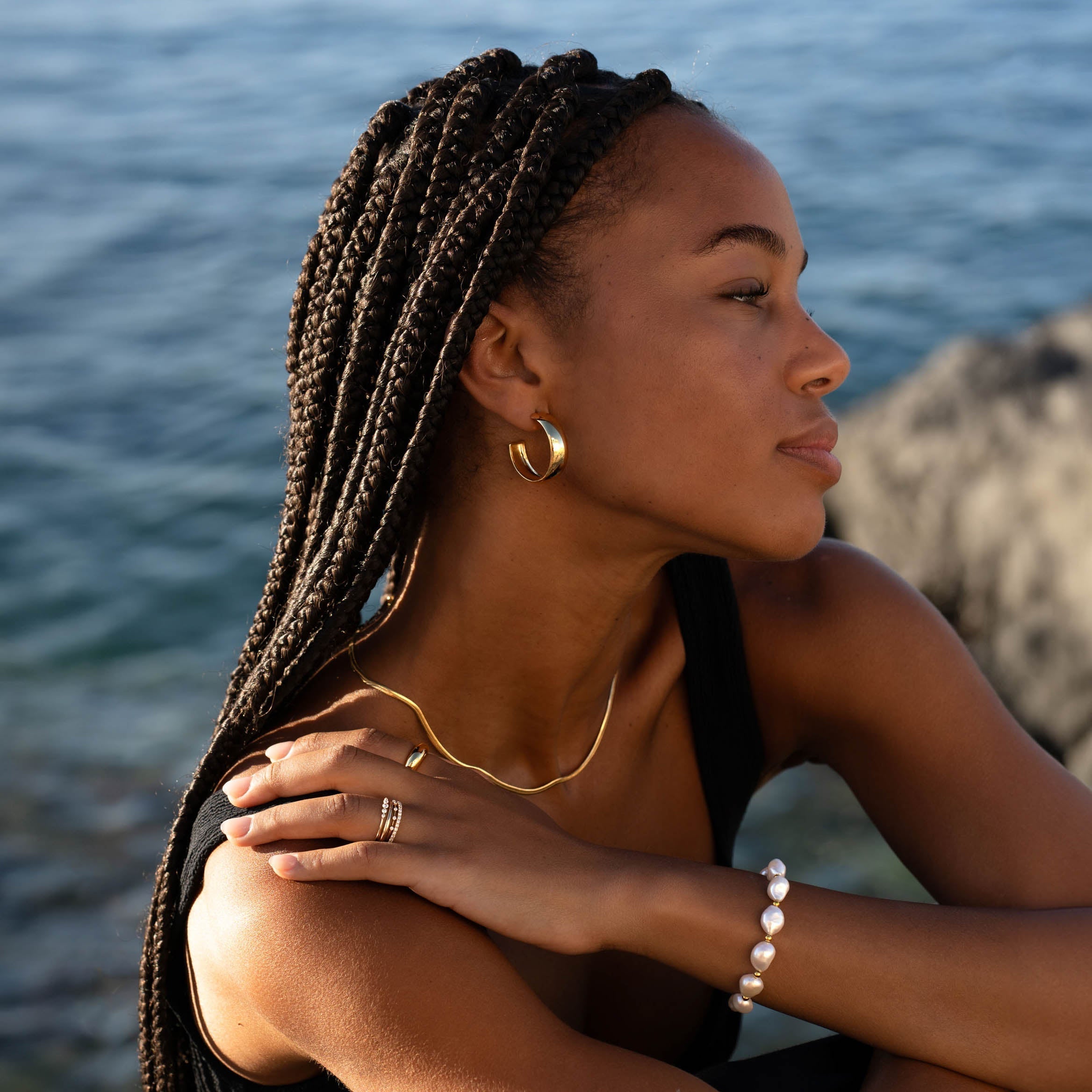 14K Gold Gilded Statement Wide Hoop Earrings