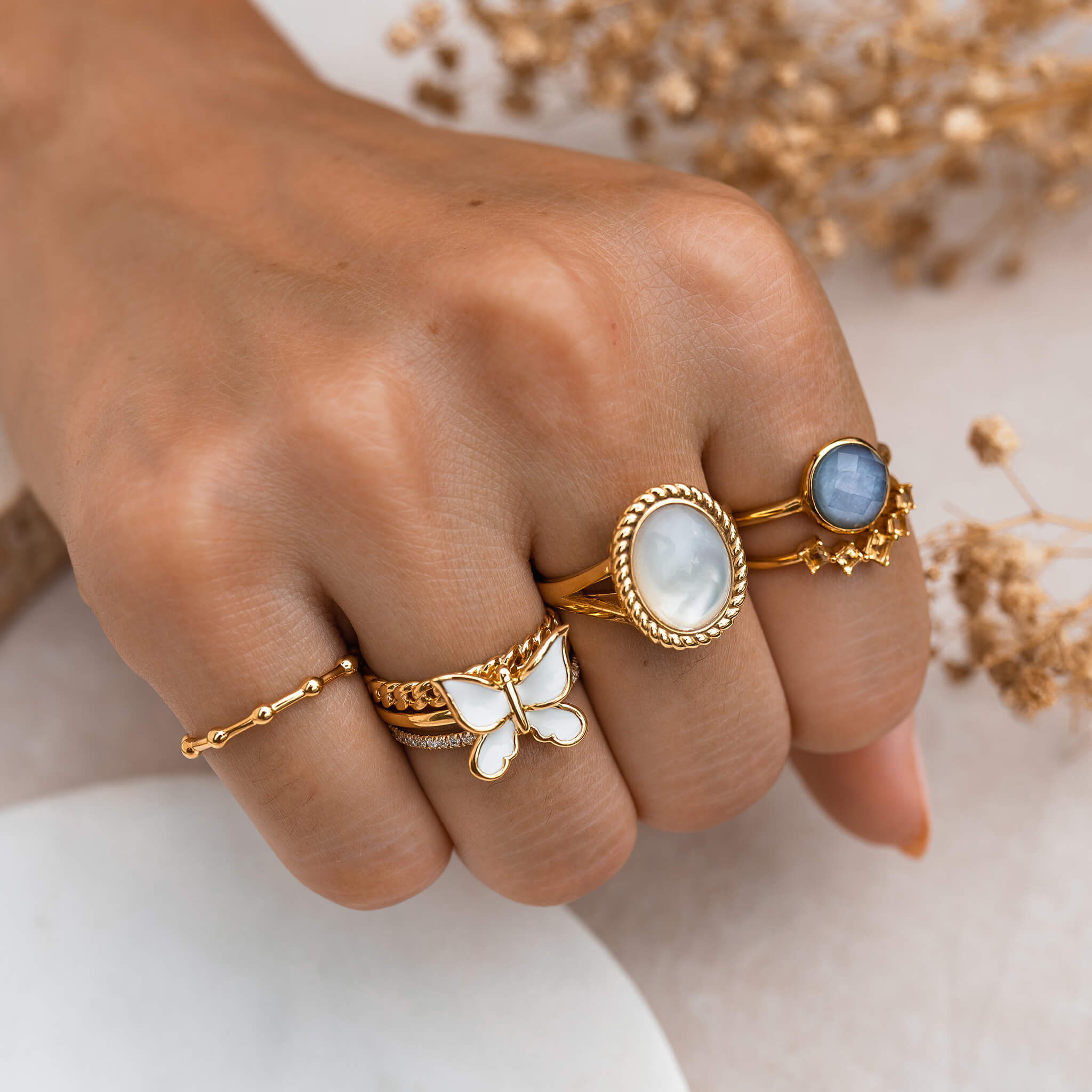 14K Gold Beaded Ragnhild Stacking Ring